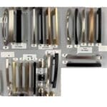 a board showing the collection of handles available for all bedroom furniture