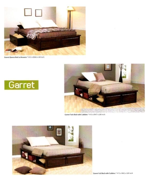 Garret platform bed in real maple wood dark brown