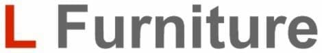 Red and black lettering for the company logo of L Furniture