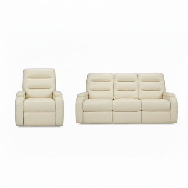 M8510P LEATHER RECLINERS in white leather. sofa next to a chair