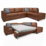3TS Leather transformer sleeper sectional shown in tan top grain leather